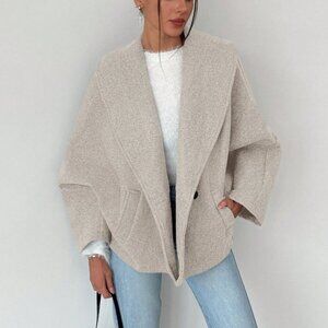 Khaki Casual Women's Elegant Lapel Versatile Coat